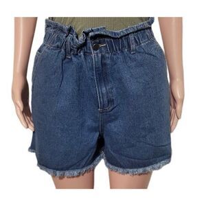 NewIn Women's high waist paper bag raw hem medium wash denim short S, M,L